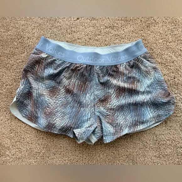 OV Ready Set Lined Running Shorts Pockets Blue Grey Print XS - Picture 2 of 8
